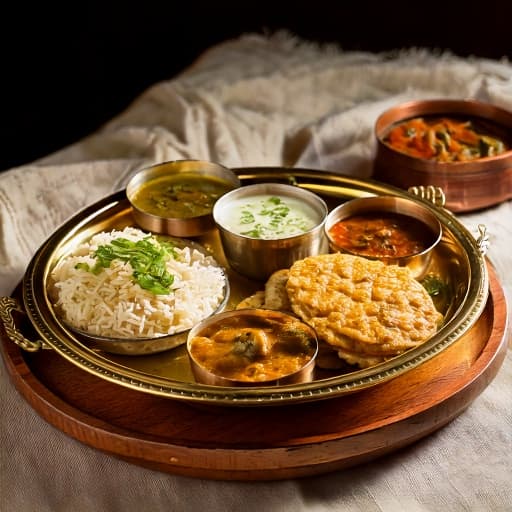A home-style Gujarati spread on a brass thali